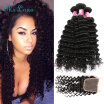 8A Peruvian Deep Wave With Closure 3 Bundles Deep Curly Hair With Closure Rosa Hair Products Peruvian Virgin Hair With Closure