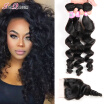 7A Malaysian Loose Wave With Closure Malaysian Hair With Closure Hair Bundles With Lace Closure 3 Bundles Human Hair With Closure