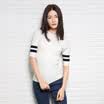 Velvet world good hit color stripes five points sleeve half-high collar knitted bottom shirt T-shirt R5032 possession of blue all yards