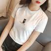 Long Yue Women&39s simple short-sleeved T-shirt kitten printed fashion wild Slim LWTD173113 white M