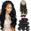 360 Lace Frontal with Bundle Brazilian Body Wave 3 Bundles with Frontal Closure 360 Lace Virgin Hair Bundle Deals Brazilian Hair