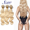 Bleach Blonde Brazilian Hair 3Pcs Lot Human Virgin Hair Extensions 7A Brazilian Body Wave 10"-30" Color 613 Blonde Virgin Hair