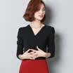 sustory women&39s clothing 2017 spring long-sleeved v-neck t-shirt large size Slim shirt shirt stretch thin Korean women&39s tide SU042 black M