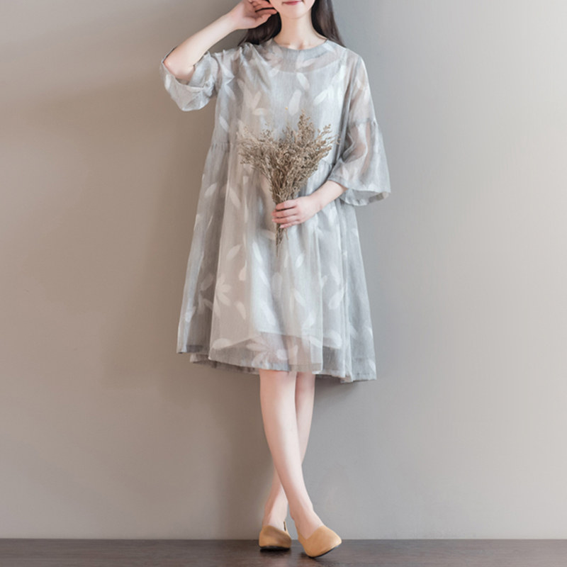 CITYPLUS Arts & Crafts White Feathers Loose Leaves Prints Thin Threads Skirts CWQZ172468 Light Gray L