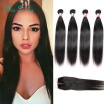 Brazilian Virgin Hair With Closure 100 Human Hair Weave 4 Bundles With Lace Closure 7A Brazilian Straight Hair With Closure