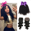 8A Unprocessed Human Virgin Hair Brazilian Kinky Curly Hair With ClosureBrazilian Curly Virgin Hair With Closure Free Shipping