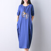 MAXWAY Women&39s 2017 Retro Chinese Style National Wind Embroidered Dress Long Sleeve Long Sleeve Long Sleeve One-piece Dress MW094 Blue M