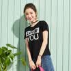 Semir T-shirt summer ladies T-shirt round neck lace embroidery letters were thin 12216000213 black L