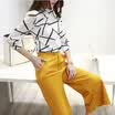 Xian Ya Korean fashion Slim temperament was thin round collar printing primer shirt wild elegant wide leg pants suit zx16050513 yellow L