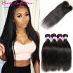 Brazilian Straight Hair With Closure 100 Human Hair Weave 4 Bundles With Lace Closure Brazilian Virgin Hair With Closure