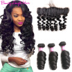 Malaysian Virgin Hair Loose Wave 3 Bundles With Lace Frontal 13x4 Ear To Ear Full Lace Frontal Closure With Bundles