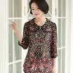 Simple fox 2017 new middle-aged women spring chiffon shirt shirt mother spring&summer clothing T-shirt black&red flower 4XL