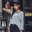 LAXJOY round neck letter printing seven tenths sleeve T-shirt LWTC172416