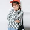 CITYPLUS text of the word collar striped long-sleeved backing T shirt CWTC172270 blue all white stripes