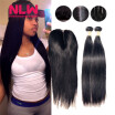 NLW 10A Brazilian virgin human hair 4 bundles with closure Silk straight hair weaves with closure