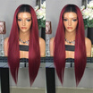 Cheap 130 Density 24inch Ombre Red Brazilian Human Hair Silky Straight Full Lace Wigs Red Burgundy Lace Front Human Hair Wigs