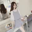 sustory ladies 2017 summer models horn sleeves chiffon shirt loose sling vest suit female high waist shorts fashion casual suit three-piece SU123 light blue gray XL