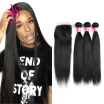 Indian Virgin Hair Straight With Closure 3 Bundle Deals Wonder Beauty Unprocessed Straight Human Hair Weave With Lace Closure
