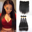 Brazilian Ear to Ear Lace Frontal Closure with 3 Bundles Straight Virgin Human Hair with Free Part Frontal Closure with Baby Hair