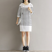CITYPLUS Mori Faculty of Arts&Crafts Wind Striped Striped Hooded Art Dresses Women CWQZ171150 Black&White Striped M