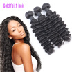 Natural Color 3pcs Deep Wave With Closure Curly Brazilian Human Human Hair Weave Bundles 7A Virgin Weft Extension Black Women