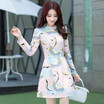 Xian Ya temperament was thin Korean version of the lapel A skirt Slim long long-sleeved printed dress female zx150909 pink XL