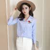 Longyue Women Korean Suit Collar Long Sleeve Shirt Rose Embroidery Simple Fashion Shirt LWCC172114 Blue L
