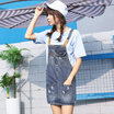 VIVAHEART Korean version of the waist dress to do the old hole cowboy strap short skirt VWQZ172433 dark blue M