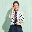 Semir short-sleeved shirt loose short section of the waist of Hong Kong taste retro wave point shirt 13216040215 blue&white tone M