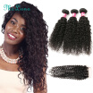 Brazilian Virgin Hair With Closure 100Unprocessed Human Hair 3pcs Brazilian Kinky Curly Virgin Hair With Lace Closure 7A Grade