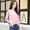Si Bo homes female 2017 spring lotus pink V-neck fashion short paragraph seven-point sleeve chiffon shirt S71R0290A972L lotus purple L