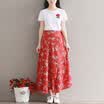 City Plus CITYPLUS Arts Fan Fashion White T-shirt with Chiffon Knee Flower Skirt Two-piece set CWQZ174455 Yellow L