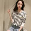 Longyue Women&39s Striped Long Sleeve T-shirt Smile College Style Wind Simple Lingerie LWTC173417 White M