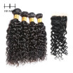 Malaysian Water Wave With Closure Malaysian Curly Hair 4 Bundles With Closure Virgin Human Hair Lace Closure with Bundles