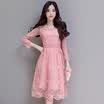A pond morning 2017 autumn sexy Slim dress lace sleeves in the long section S71R0542A26XL pink XL