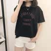 VIVAHEART Korean casual loose letter print T-shirt round neck short sleeve jacket female VWTD174134 black S
