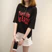 VIVAHEART Korean casual loose letter print T-shirt round neck short sleeve jacket female VWTD174142 black L