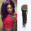 YYONG Virgin Peruvian Human Hair Closure Deep Wave Human Hair Middle Free 3 Part Peruvian Closure Natural Black Lace Closure