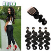 Queen Love Brazilian Body Wave With Closure 4 Pcs 7a Brazilian Virgin Hair With Closure Body Wave Human Hair Weave With Closure