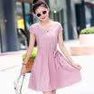 Silk Pine House 2017 Summer Lotus Pink Simple Pure Color Tape High Waist Round Collar Dress S61R0015A654M Lot Pink M