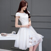 2017 short-sleeved dress summer large size womens fashion temperament slim slimming large size long paragraph pettiskirt princess dress S62A0571A7M white M