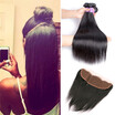 Malaysian Straight Virgin Hair Bundle Deals 3 Bundles Human Hair With Closure Ear To Ear Lace Frontal With Bundles Straight Hair