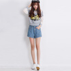 VIVAHEART wide leg high waist denim shorts female loose curling shorts tide VWKN174245 light blue 28