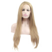 Anogol Handmade Blonde Long Straight Peruca Laco Sintetico Heat Resistant Fiber Hair Wigs For Women Synthetic Lace Front Wig