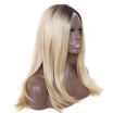 Anogol Long Wavy Blond Ombre Dark Roots Peruca Laco Sintetico Heat Resistant Fiber Hair Wigs Synthetic Lace Front Wig