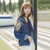 VIVAHEART national wind totem embroidery stitching loose denim ladies short jacket VWJK171131 dark blue L