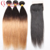 8A Peruvian Virgin Hair Straight 3 Bundles With Closure Ombre Weave 1B 27 Two Tone Human Hair Extensions Cheveux Bresilien