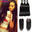 Brazilian Straight Hair 3 Bundles With Lace Closure Middle Part 4 pcslot 100 Unprocessed Human Hair Weave Extensions