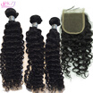 QDKZJ Brazilian Curly Hair With Closure deep curly wave Hair 3 bundles Brazilian kinky curly hair with closure deep wave