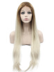 Long Straight Heat Safe Fiber Ombre Blonde Black Two Tone Lace Front Wig